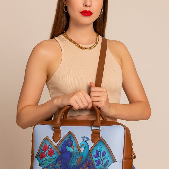 Printed Leather Buisness Top Handle Crossbody Bag for Women for Work, Daily Use - Picture 2 of 10
